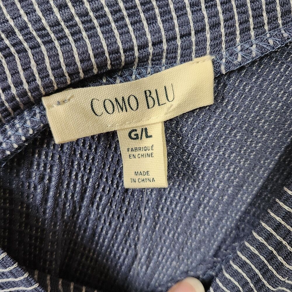 Women’s Como Blue Striped V-Neck Mid Flare Sleeve Top Size L NWT Casual Chic - Picture 5 of 8